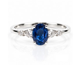  Пръстен с Лабораторен Диамант и Естествен Сапфир 14К Бяло Злато  Bloom Jewellery