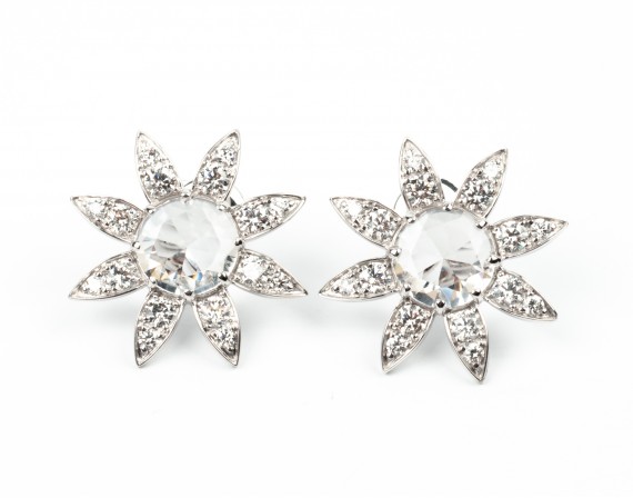 Обеци Слънчогледи с Диаманти и Кварц 14К Бяло Злато Bloom Jewellery Обеци Слънчогледи с Диаманти и Кварц 14К Бяло Злато Bloom Jewellery