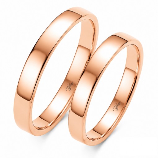 Плоски Класически Брачни Халки от 14К Розово Злато 3.00 мм 