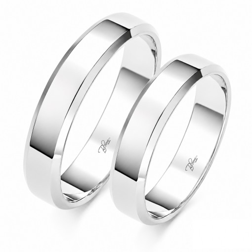  Брачни Халки от14K Бяло Злато със Скосени Ръбове  4.5 мм 