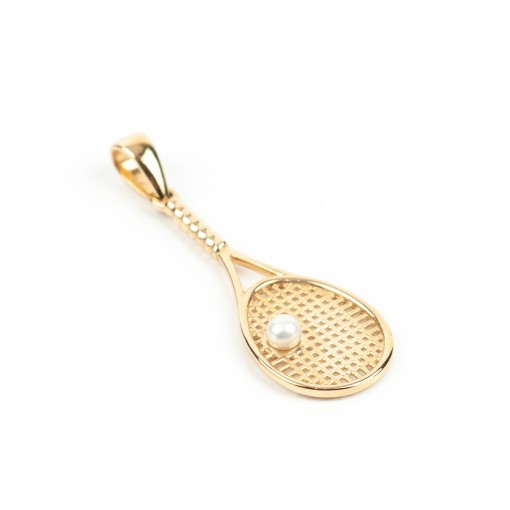 Златна Тенис Ракета  Медальон 14К Жълто Злато и Перла от Bloom Jewellery