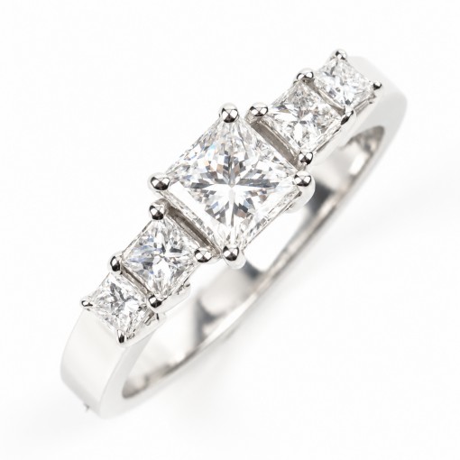 Пръстен с 5 Диаманта Принцес 1.05 ct G/VS 18К Бяло Злато Bloom Jewellery