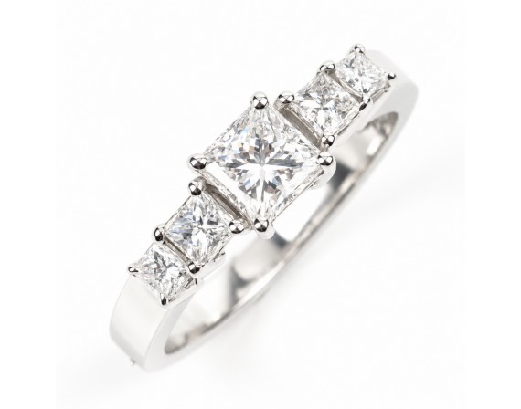 Пръстен с 5 Диаманта Принцес 1.05 ct G/VS 18К Бяло Злато Bloom Jewellery