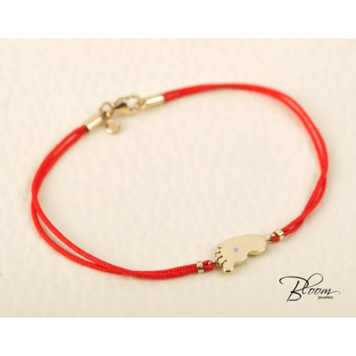 Златна Гривна с Червен Конец, Бебешко Краче и Диамант 14К Bloom Jewellery Златна Гривна с Червен Конец, Бебешко Краче и Диамант 14К Bloom Jewellery